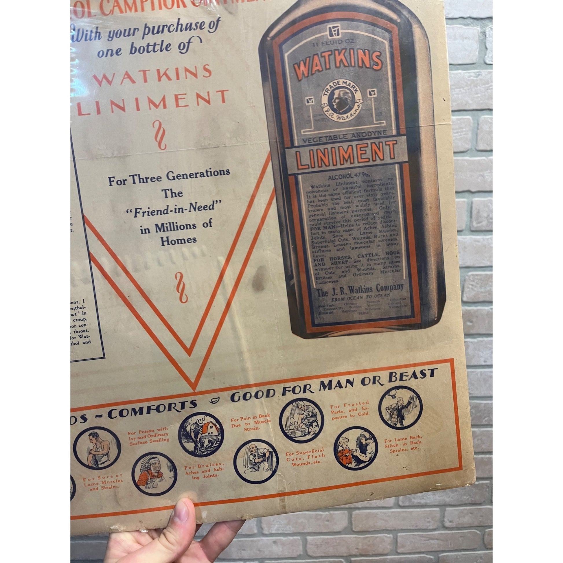 Vintage 1920s Watkins Liniment Drug Store Advertising Sign Paper Litho Poster