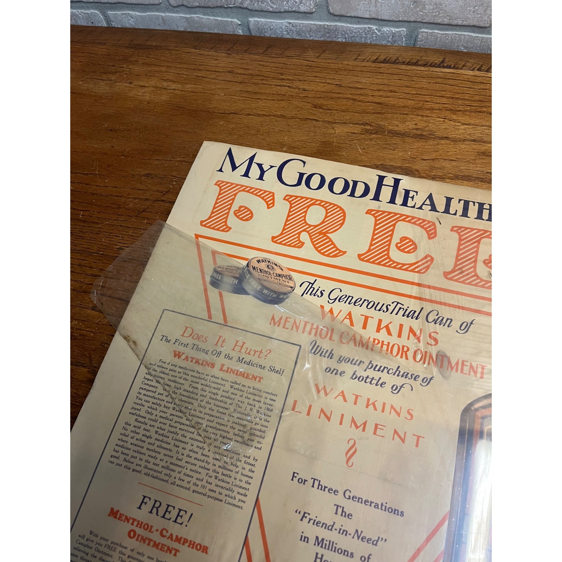 Vintage 1920s Watkins Liniment Drug Store Advertising Sign Paper Litho Poster