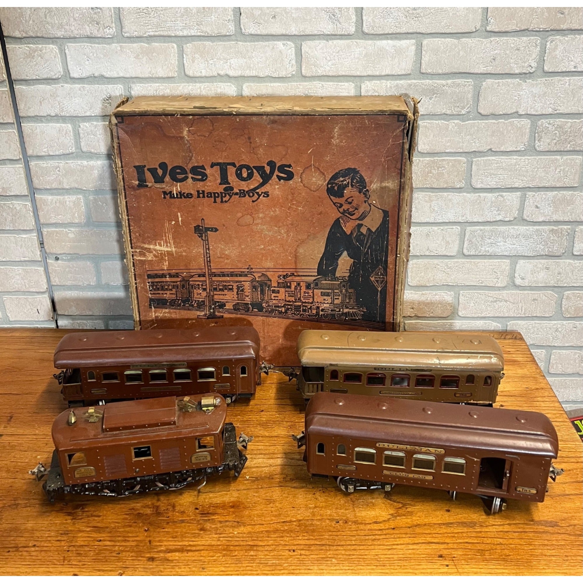 Original Vintage Ives Toys Train Set #691 w/ Original Box #3235 Motor Car 2.25 Gauge