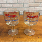 Vintage Pair Hamm’s Beer Goblet Thumbprint Heavy Stemmed Schooner Glass 6" Barware