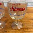 Vintage Pair Hamm’s Beer Goblet Thumbprint Heavy Stemmed Schooner Glass 6" Barware