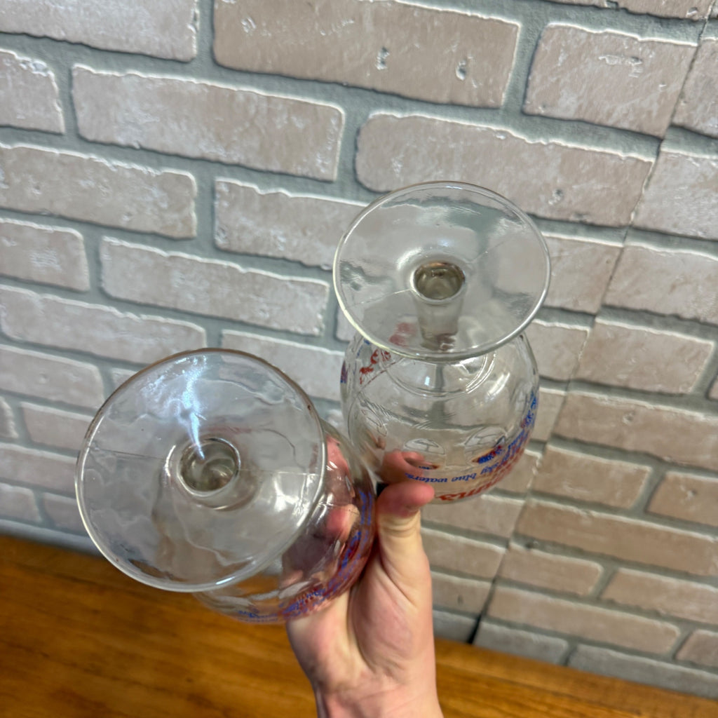 Vintage Pair Hamm’s Beer Goblet Thumbprint Heavy Stemmed Schooner Glass 6" Barware