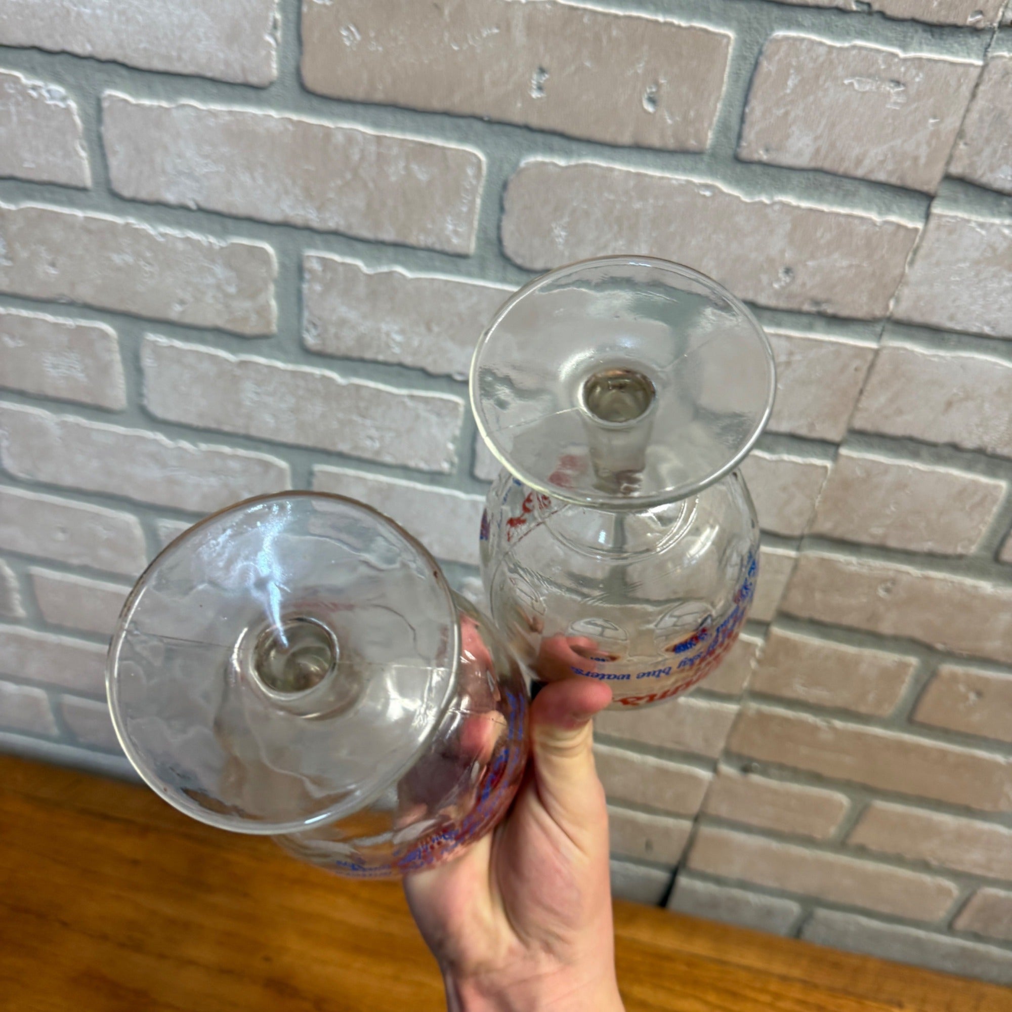 Vintage Pair Hamm’s Beer Goblet Thumbprint Heavy Stemmed Schooner Glass 6" Barware