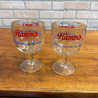 Vintage Pair Hamm’s Beer Goblet Thumbprint Heavy Stemmed Schooner Glass 6" Barware