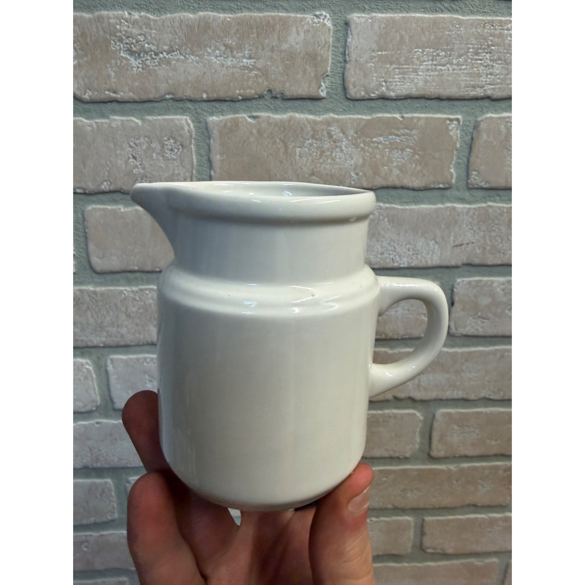 Vintage Small Off-White Glazed Ceramic Creamer Primitive Kitchen Decor