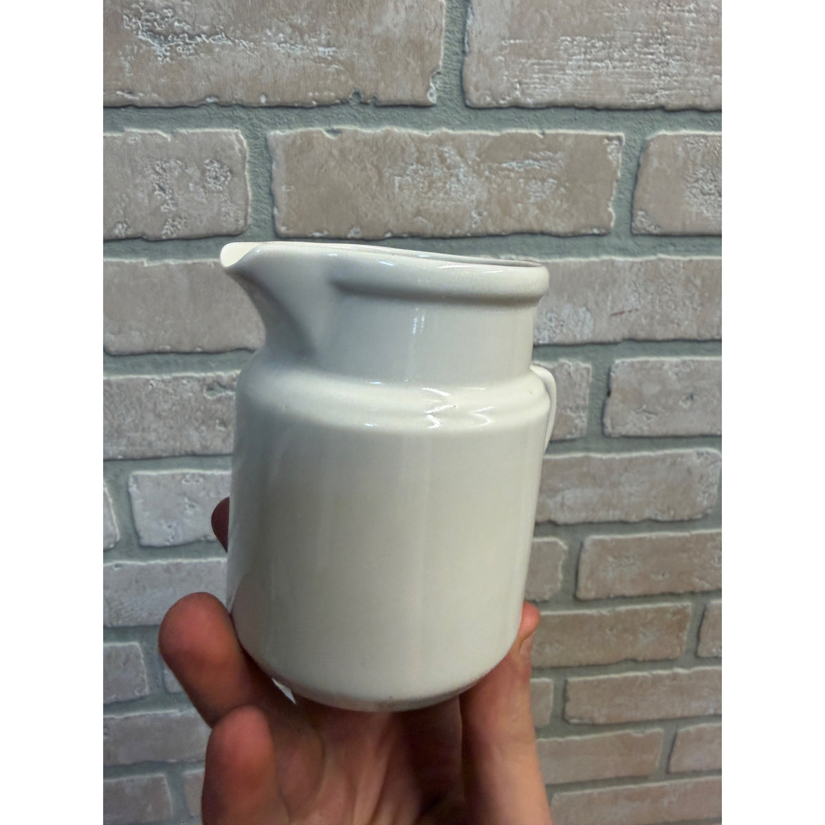 Vintage Small Off-White Glazed Ceramic Creamer Primitive Kitchen Decor