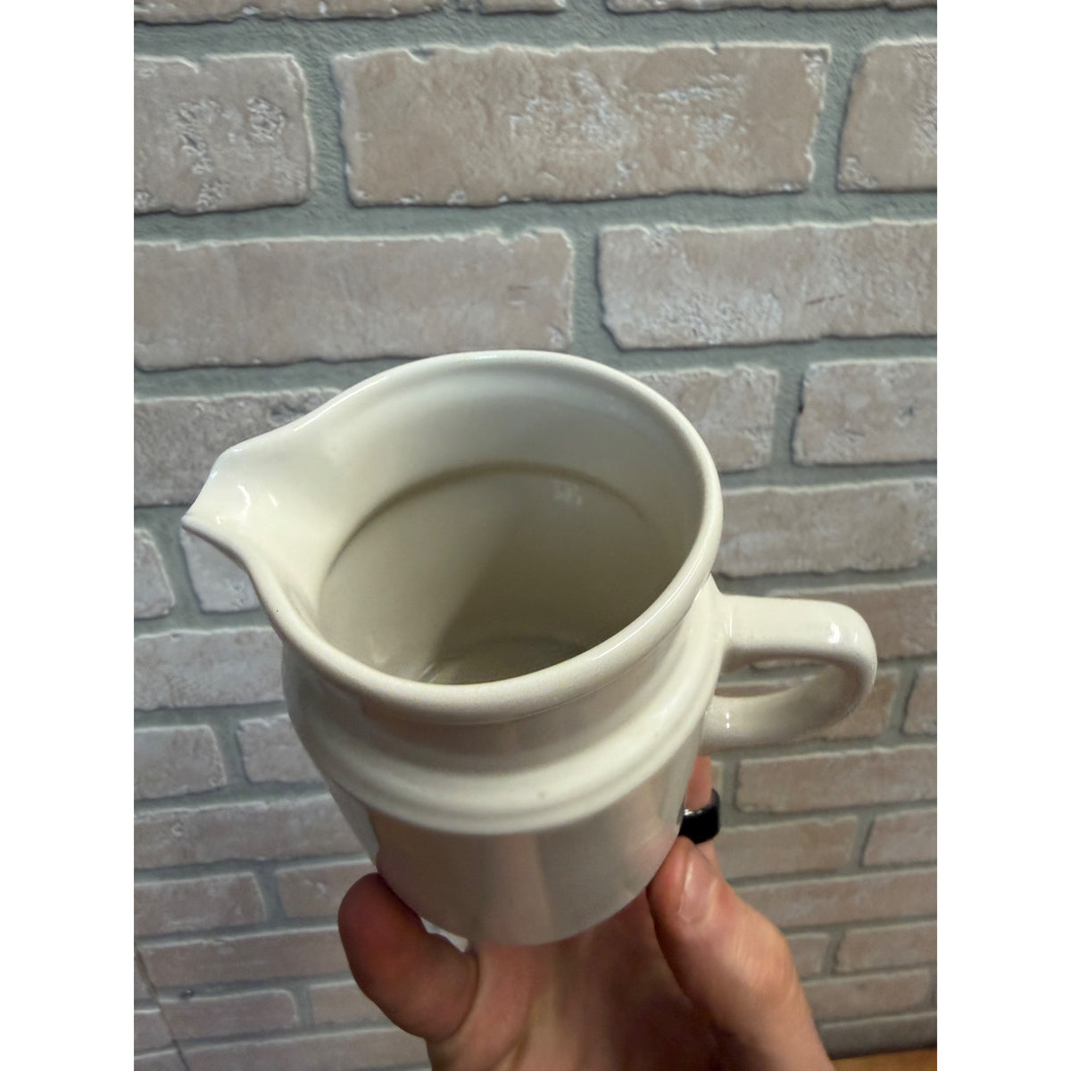 Vintage Small Off-White Glazed Ceramic Creamer Primitive Kitchen Decor
