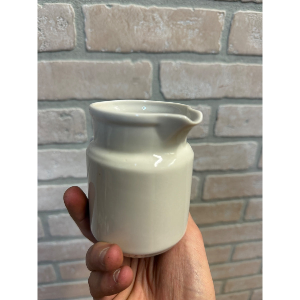 Vintage Small Off-White Glazed Ceramic Creamer Primitive Kitchen Decor