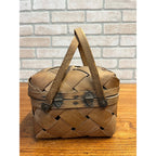Early Primitive Splint Wood Woven Berry Basket w/ handles Hinged Covered