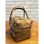 Early Primitive Splint Wood Woven Berry Basket w/ handles Hinged Covered