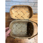 Early Primitive Splint Wood Woven Berry Basket w/ handles Hinged Covered