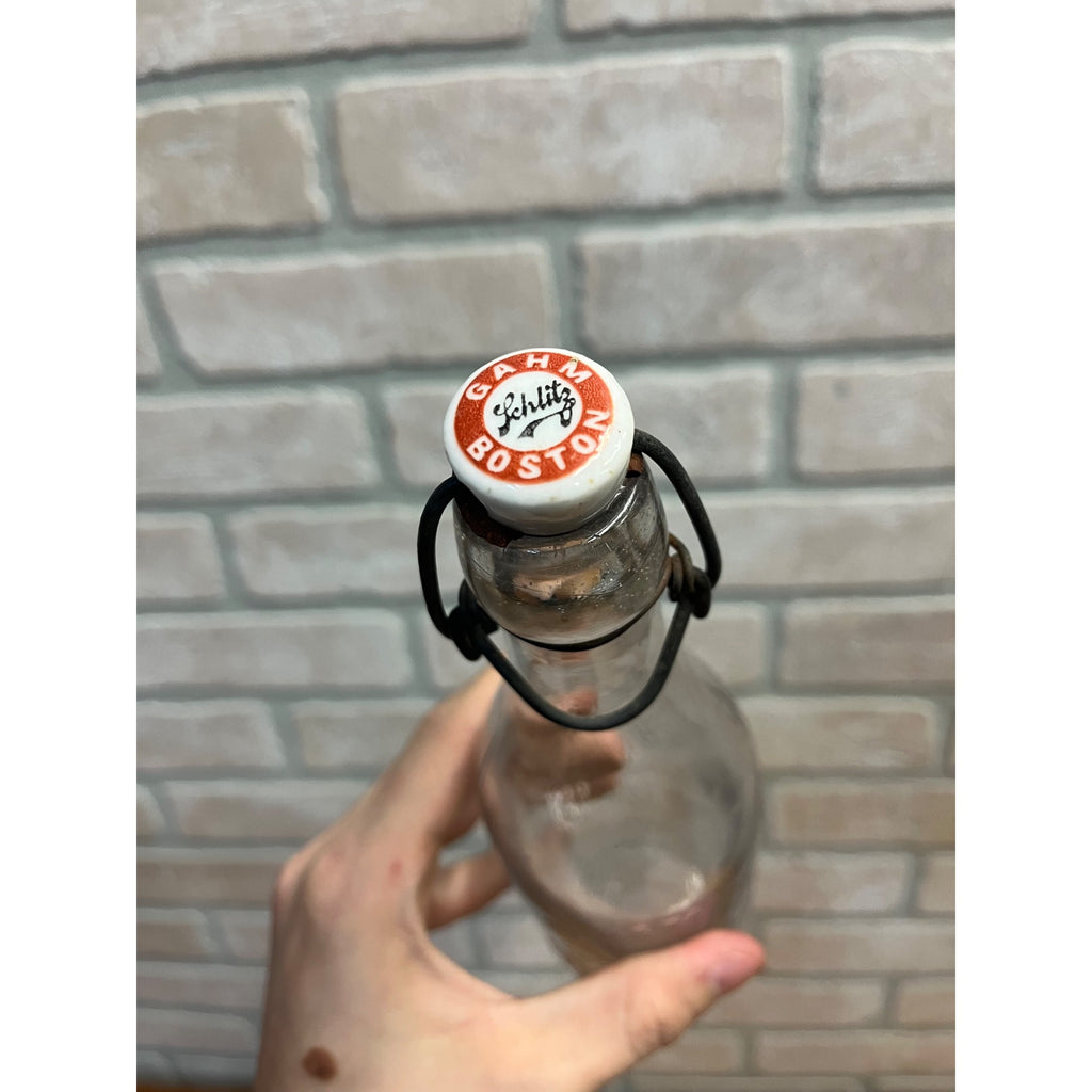 J. Gahm & Son Schlitz Blob Top Beer Bottle Boston Mass. w/ Porcelain Stopper