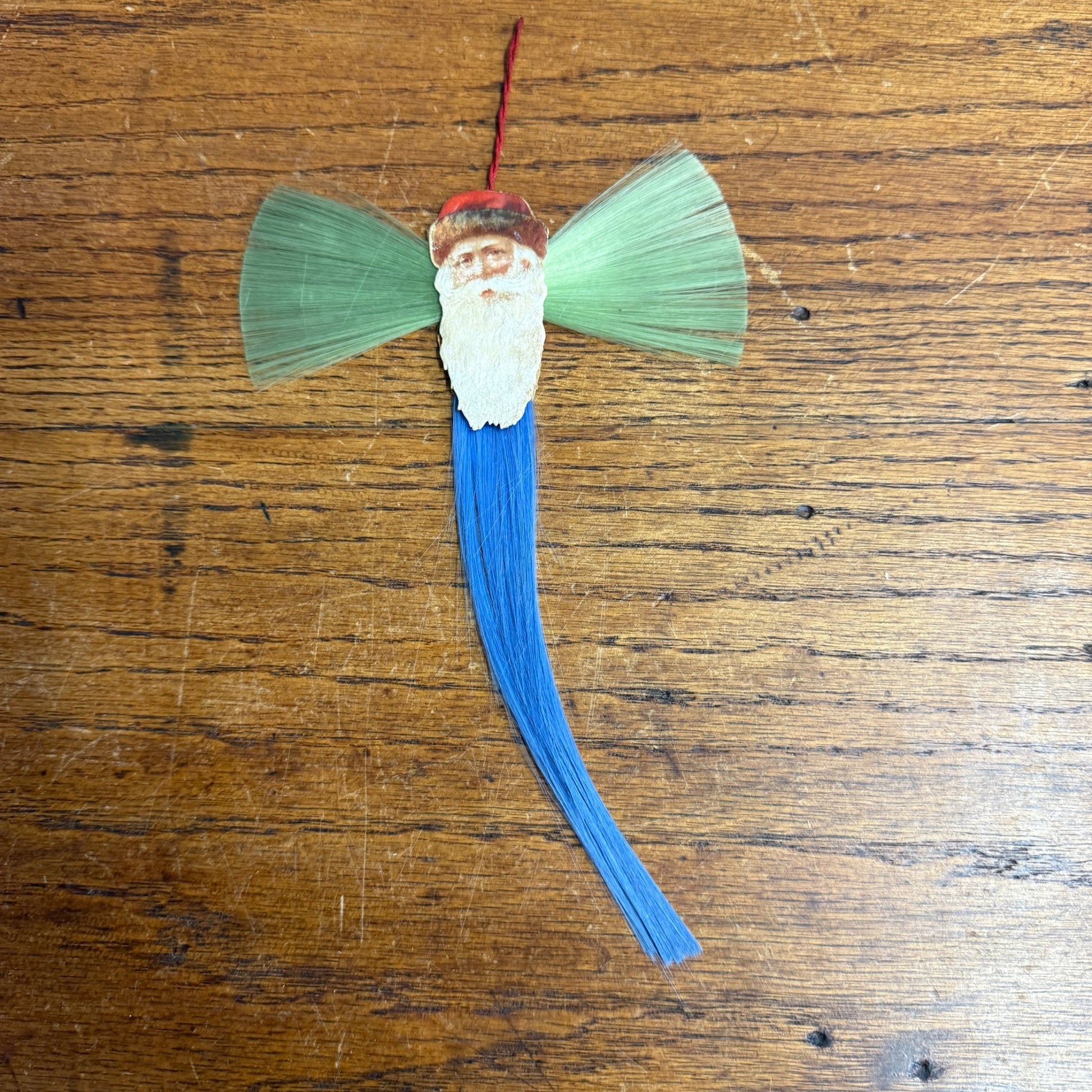 Vintage Victorian Christmas Ornament Spun Cotton Santa Blue & Green