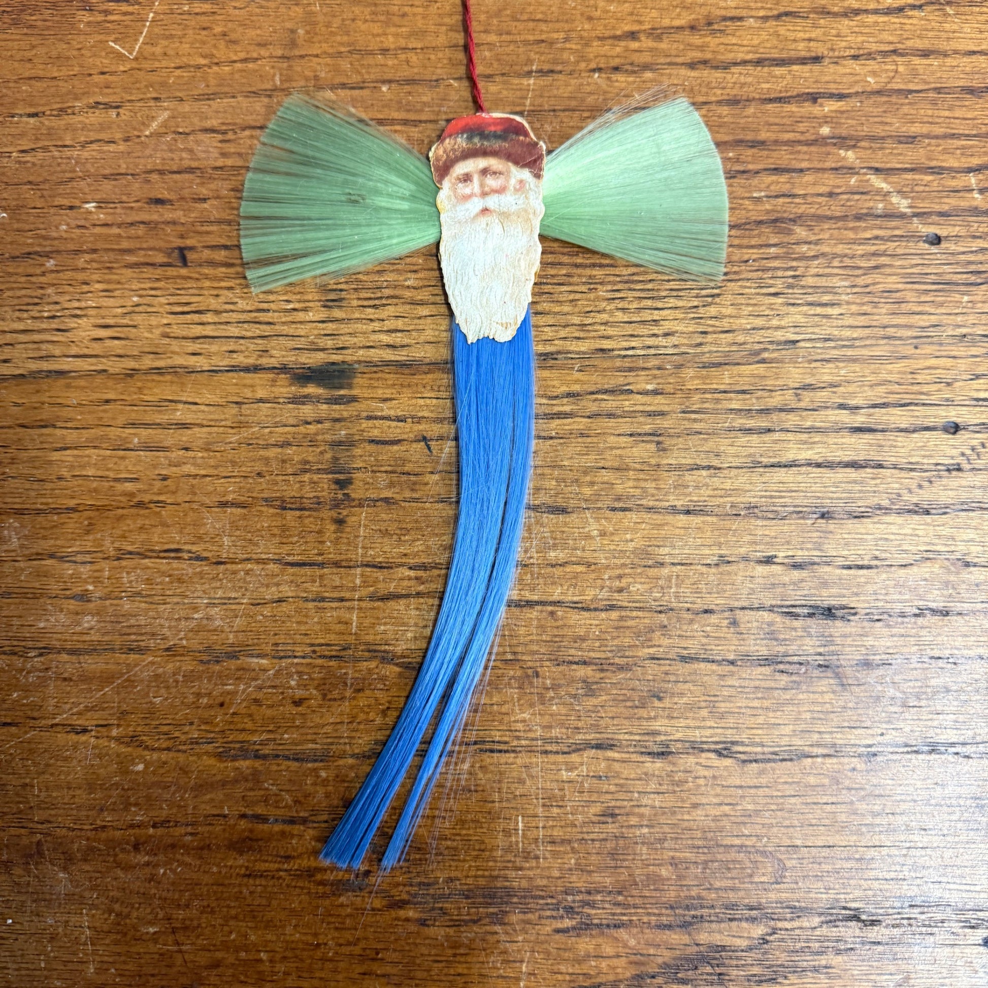 Vintage Victorian Christmas Ornament Spun Cotton Santa Blue & Green