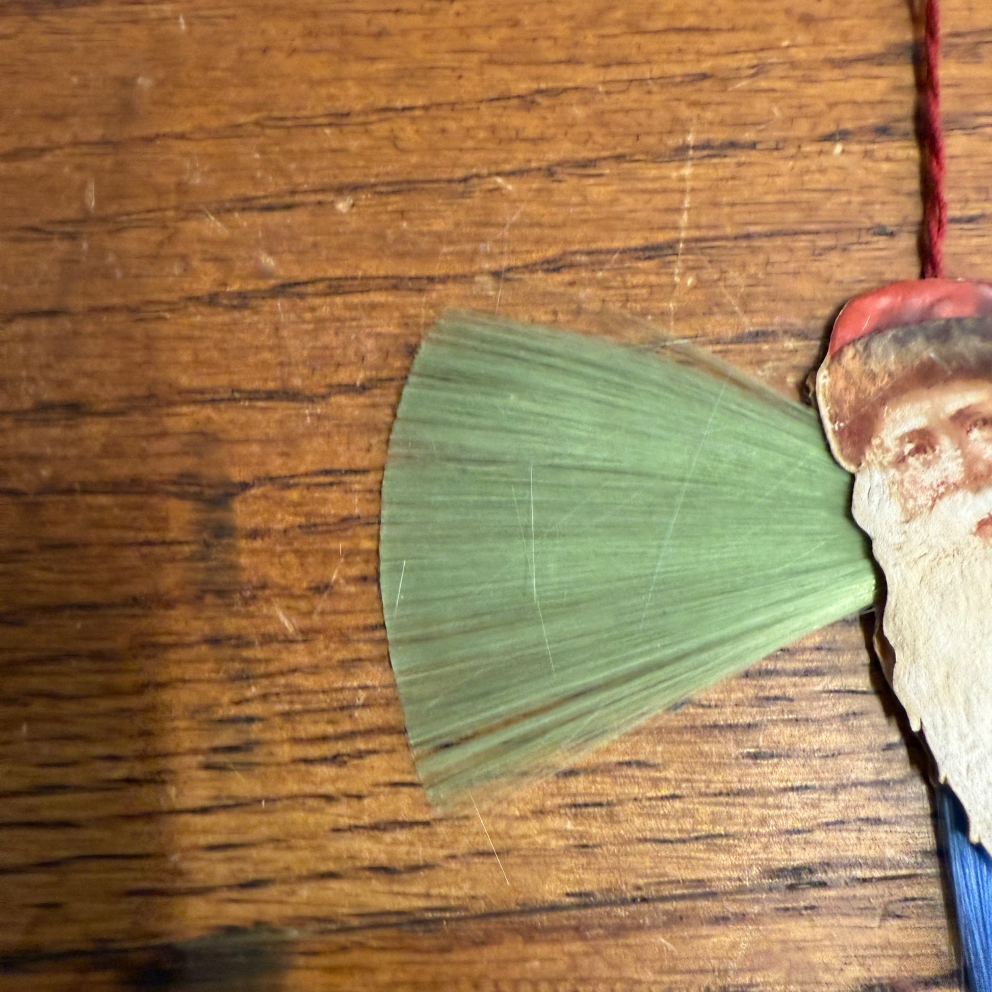Vintage Victorian Christmas Ornament Spun Cotton Santa Blue & Green