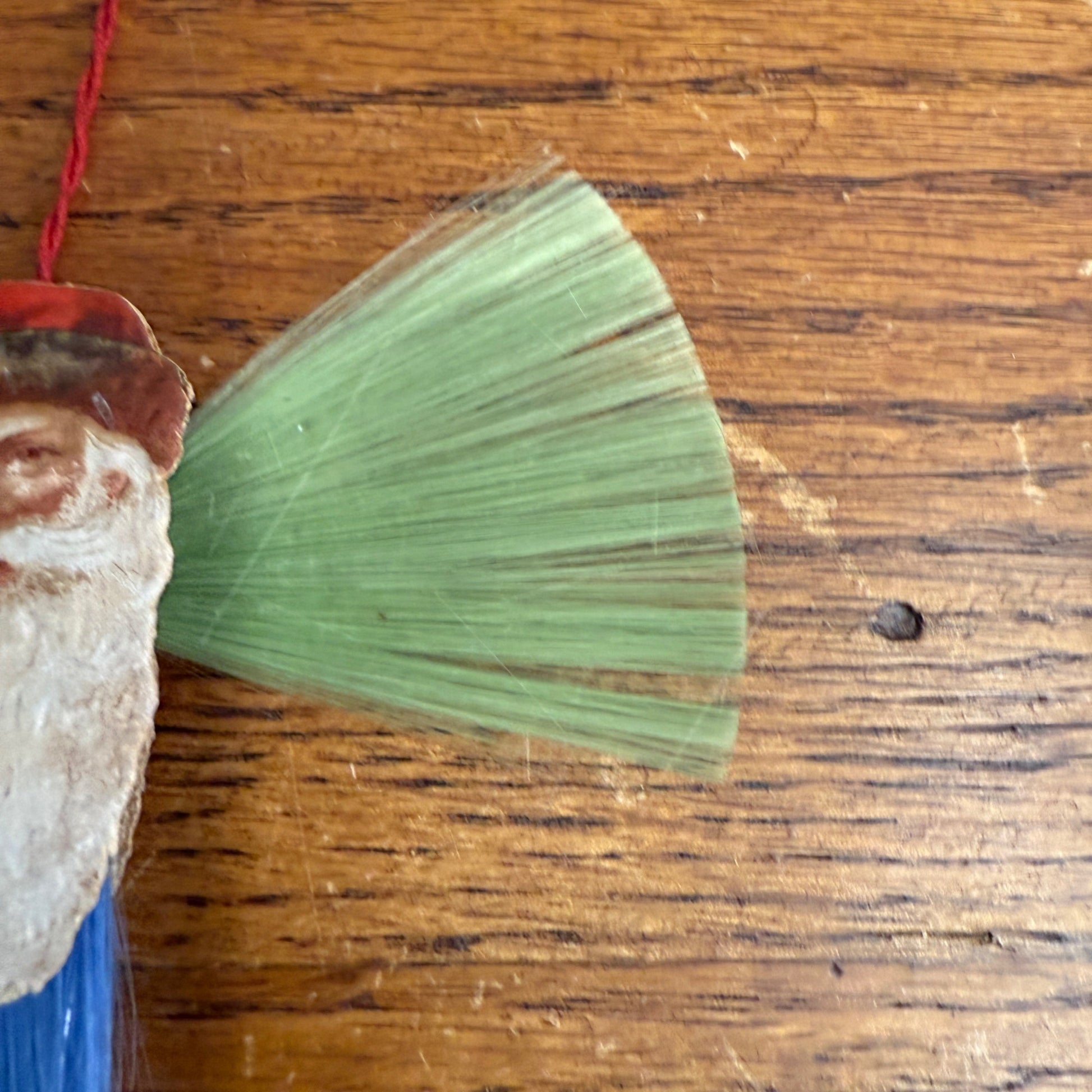 Vintage Victorian Christmas Ornament Spun Cotton Santa Blue & Green