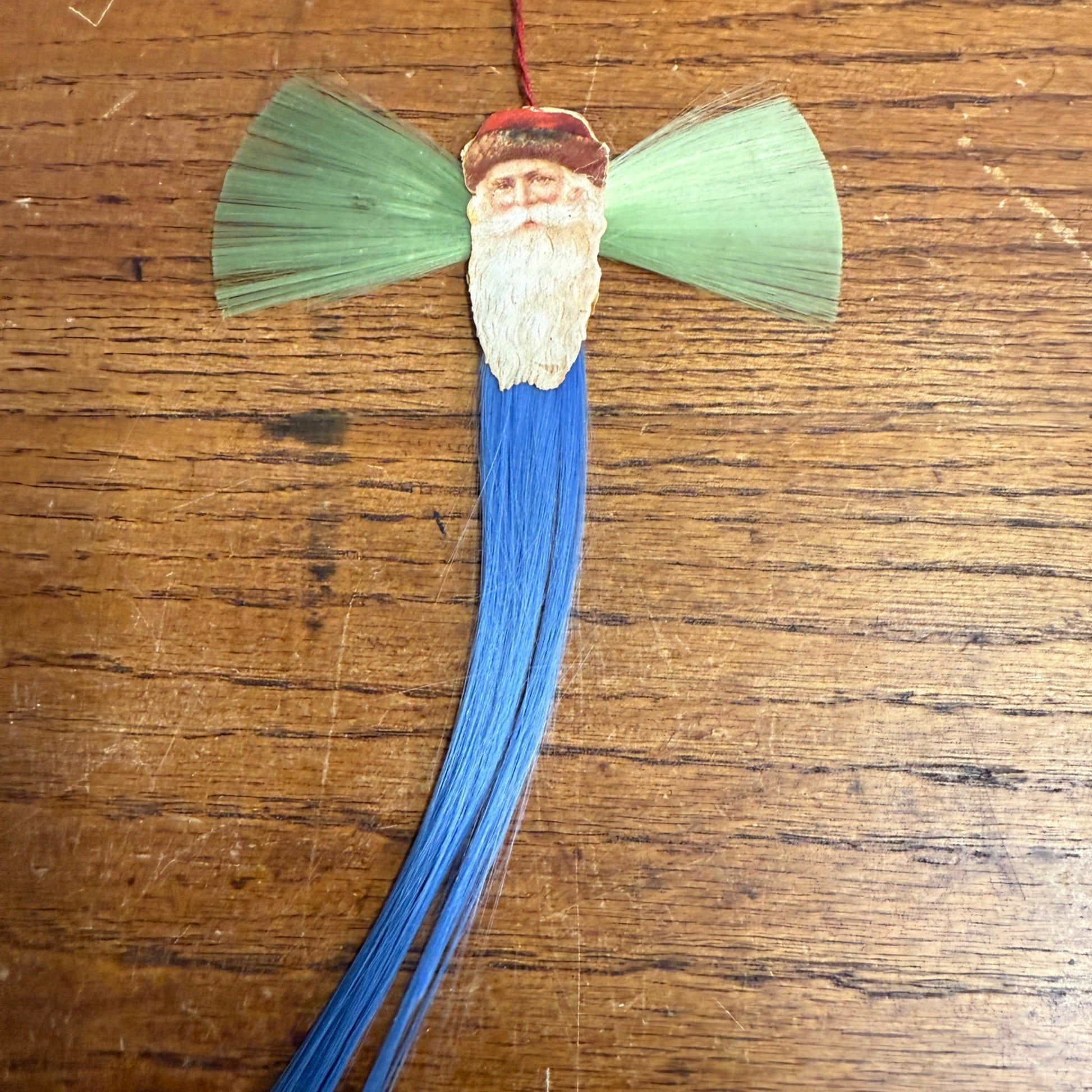 Vintage Victorian Christmas Ornament Spun Cotton Santa Blue & Green