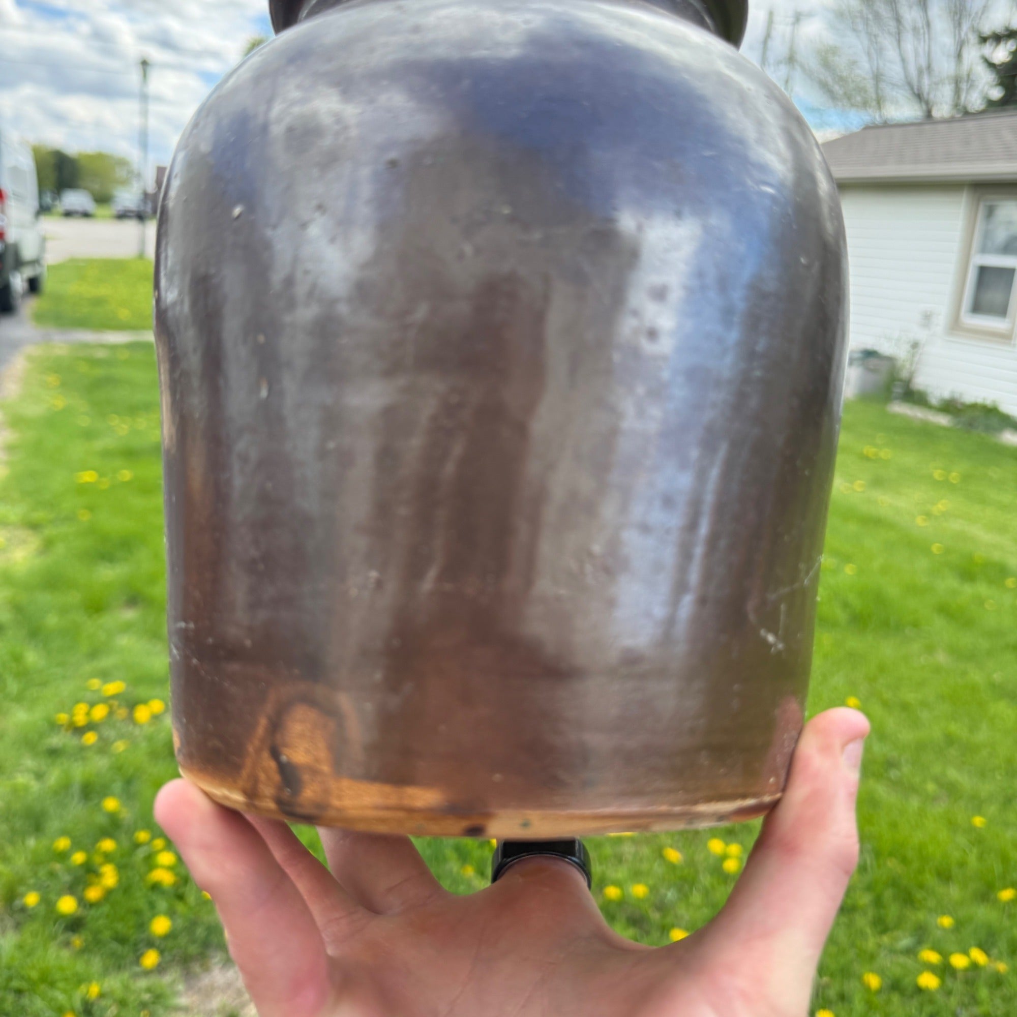 Antique Brown Glazed Stoneware Pot Jar No Lid Farmhouse Decor