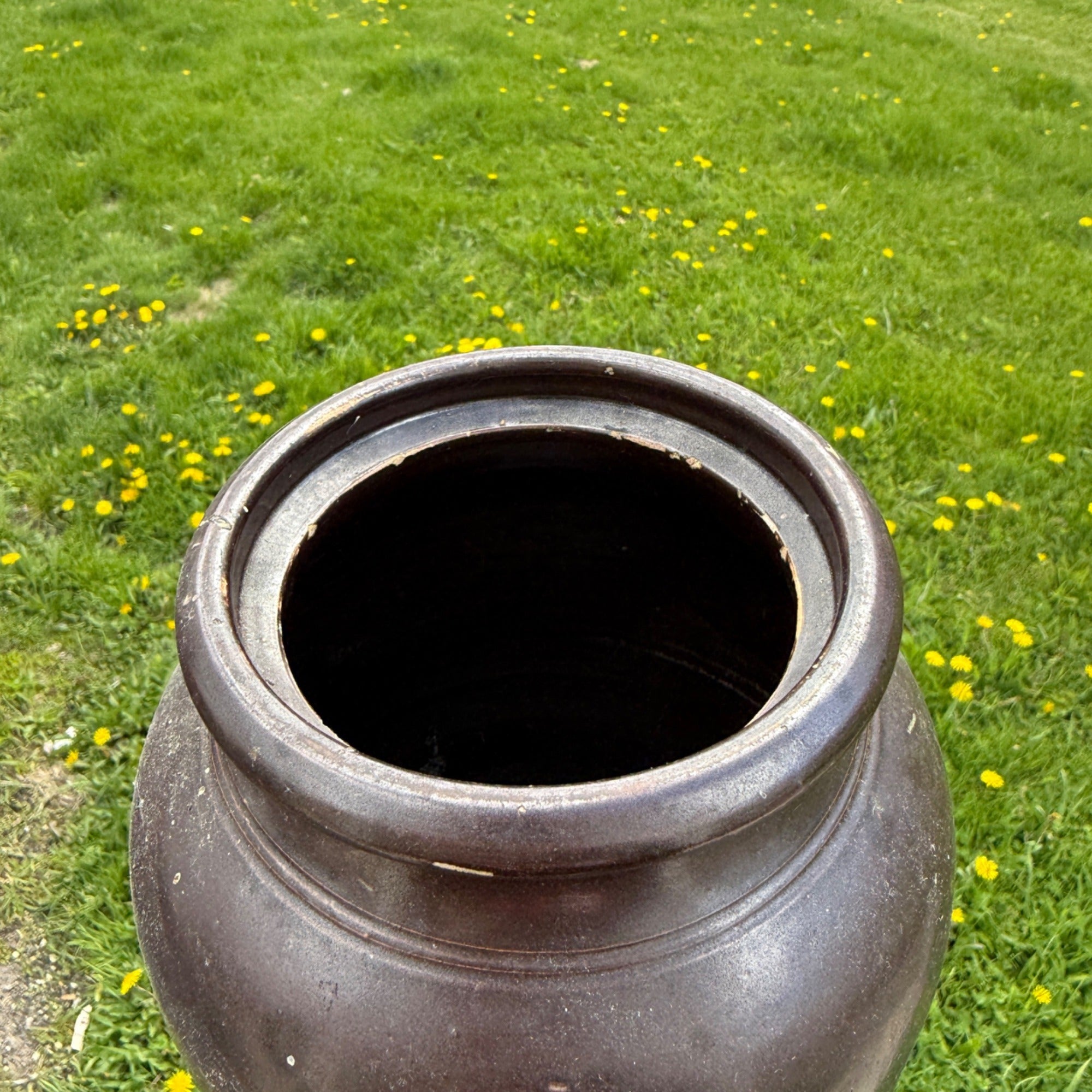Antique Brown Glazed Stoneware Pot Jar No Lid Farmhouse Decor