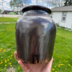 Antique Brown Glazed Stoneware Pot Jar No Lid Farmhouse Decor