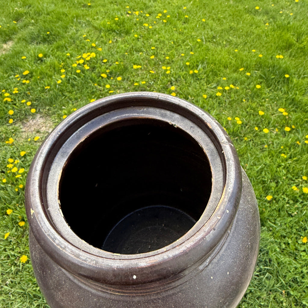 Antique Brown Glazed Stoneware Pot Jar No Lid Farmhouse Decor