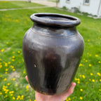 Antique Brown Glazed Stoneware Pot Jar No Lid Farmhouse Decor