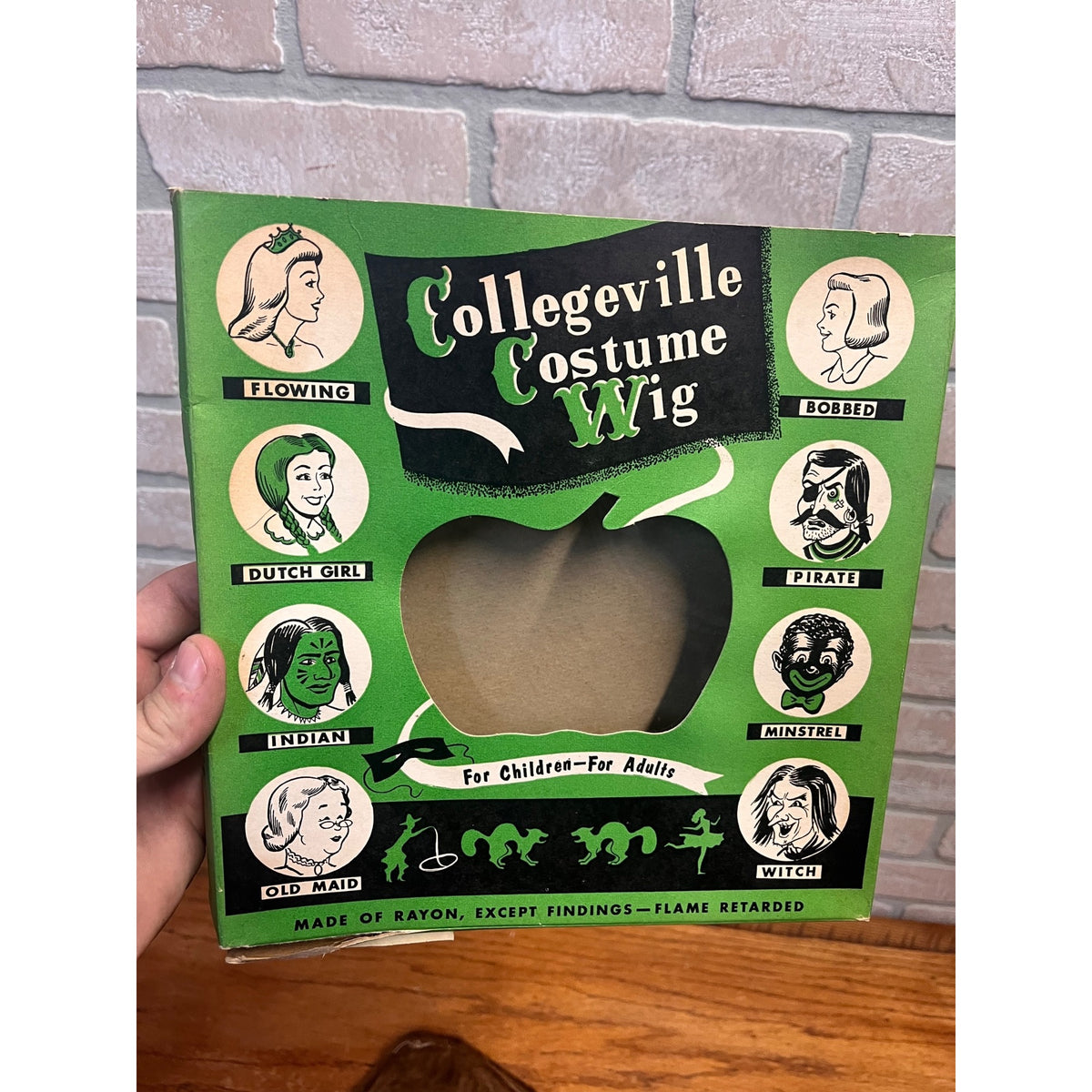 Vintage 1930s Collegeville Halloween Costume Wig Brown - Original Green Box