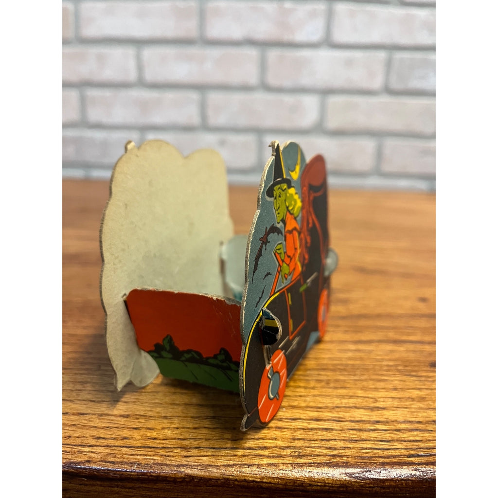 Vintage 1940s Halloween Candy Container Witch Drives Shoe RARE Diecut