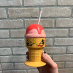 RARE Disney Vintage Ice Cream Cone Sipping Cup Strawberry Pink Mickey Mouse
