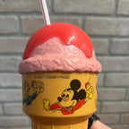 RARE Disney Vintage Ice Cream Cone Sipping Cup Strawberry Pink Mickey Mouse