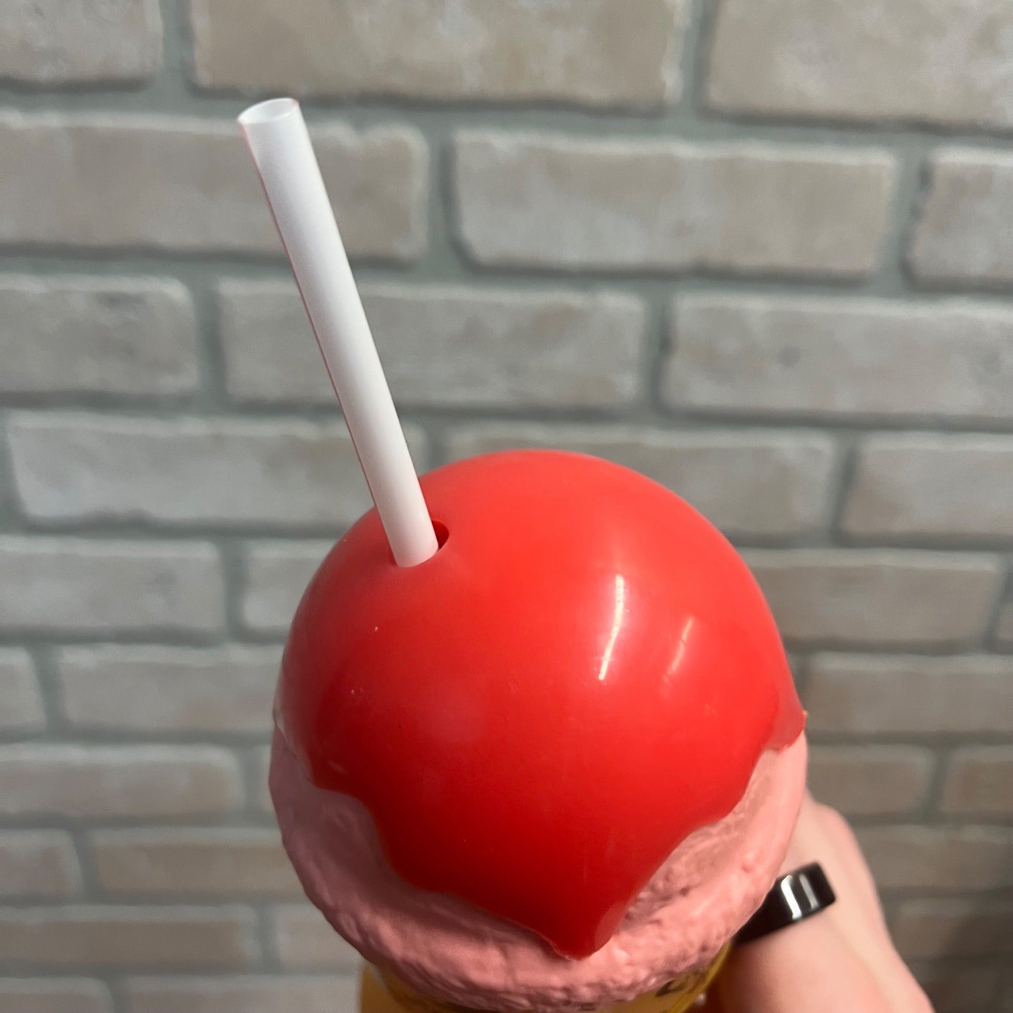 RARE Disney Vintage Ice Cream Cone Sipping Cup Strawberry Pink Mickey Mouse