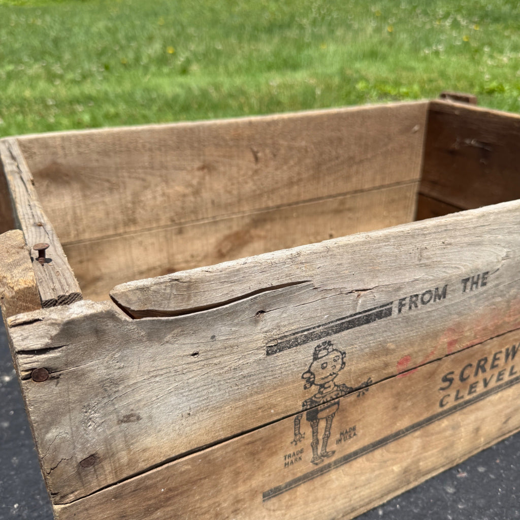 Vintage 1950s National Screw MFG Co Ohio Wooden Industrial Crate Box