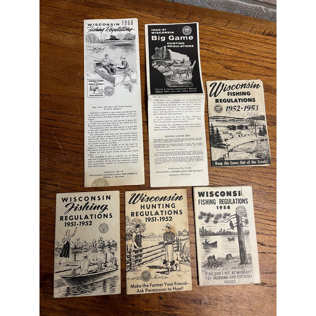 Vintage 1950s-60s Wisconsin Hunting & Fishing Regulations Booklets Lot (6) Big Game