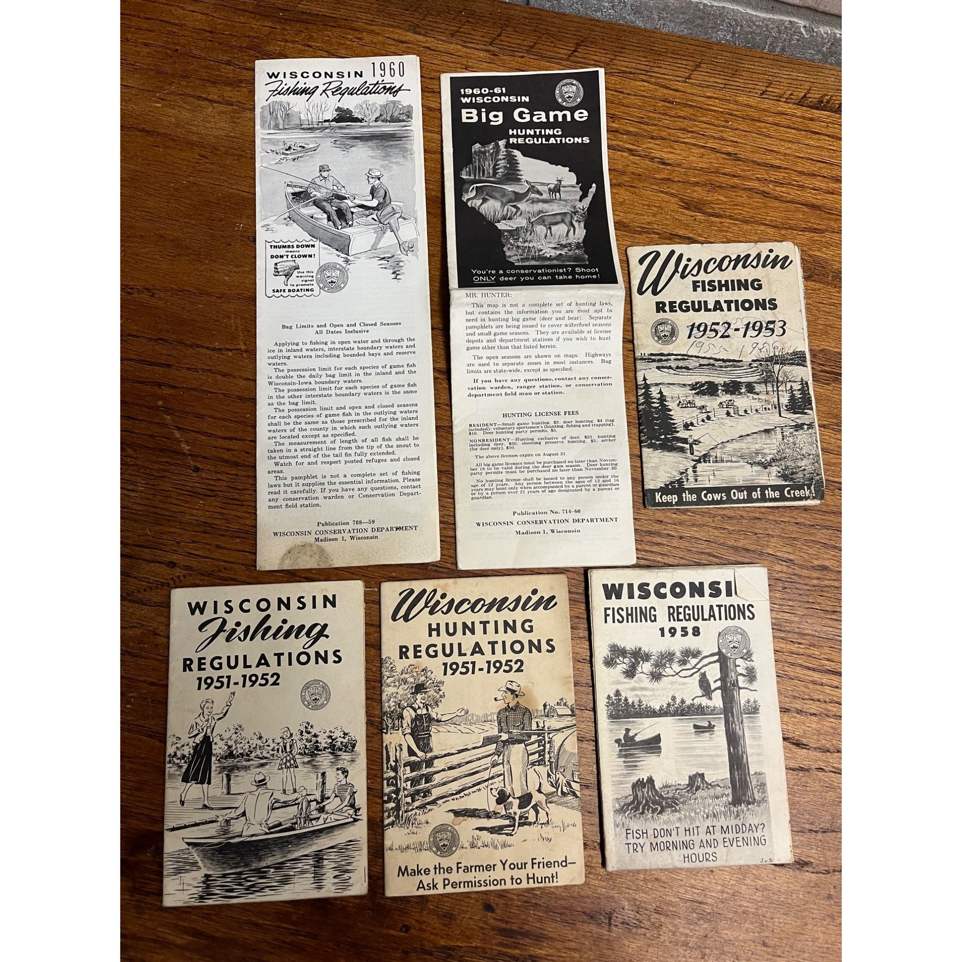 Vintage 1950s-60s Wisconsin Hunting & Fishing Regulations Booklets Lot (6) Big Game