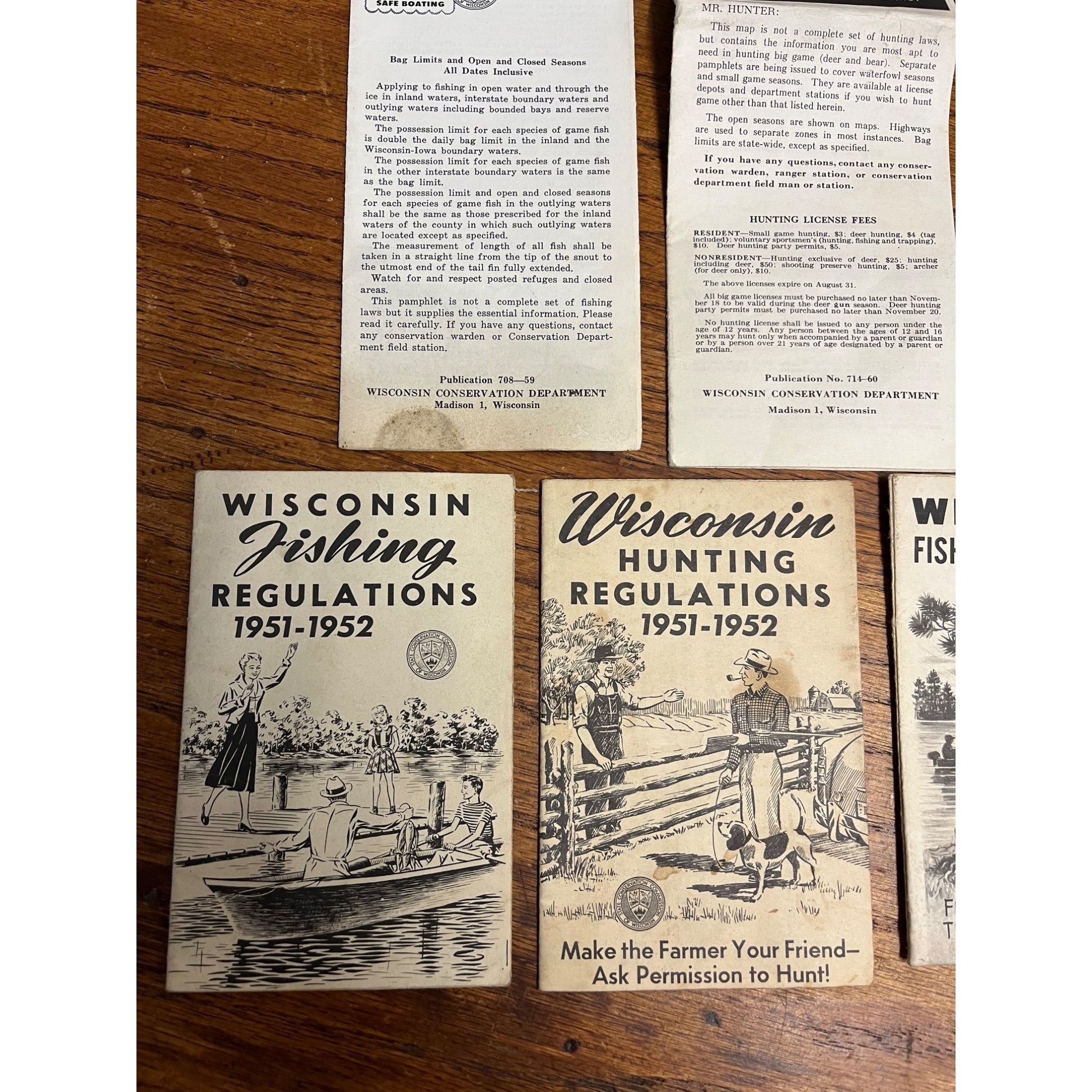 Vintage 1950s-60s Wisconsin Hunting & Fishing Regulations Booklets Lot (6) Big Game