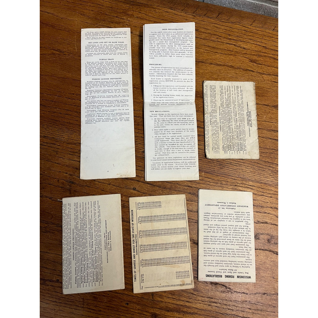 Vintage 1950s-60s Wisconsin Hunting & Fishing Regulations Booklets Lot (6) Big Game