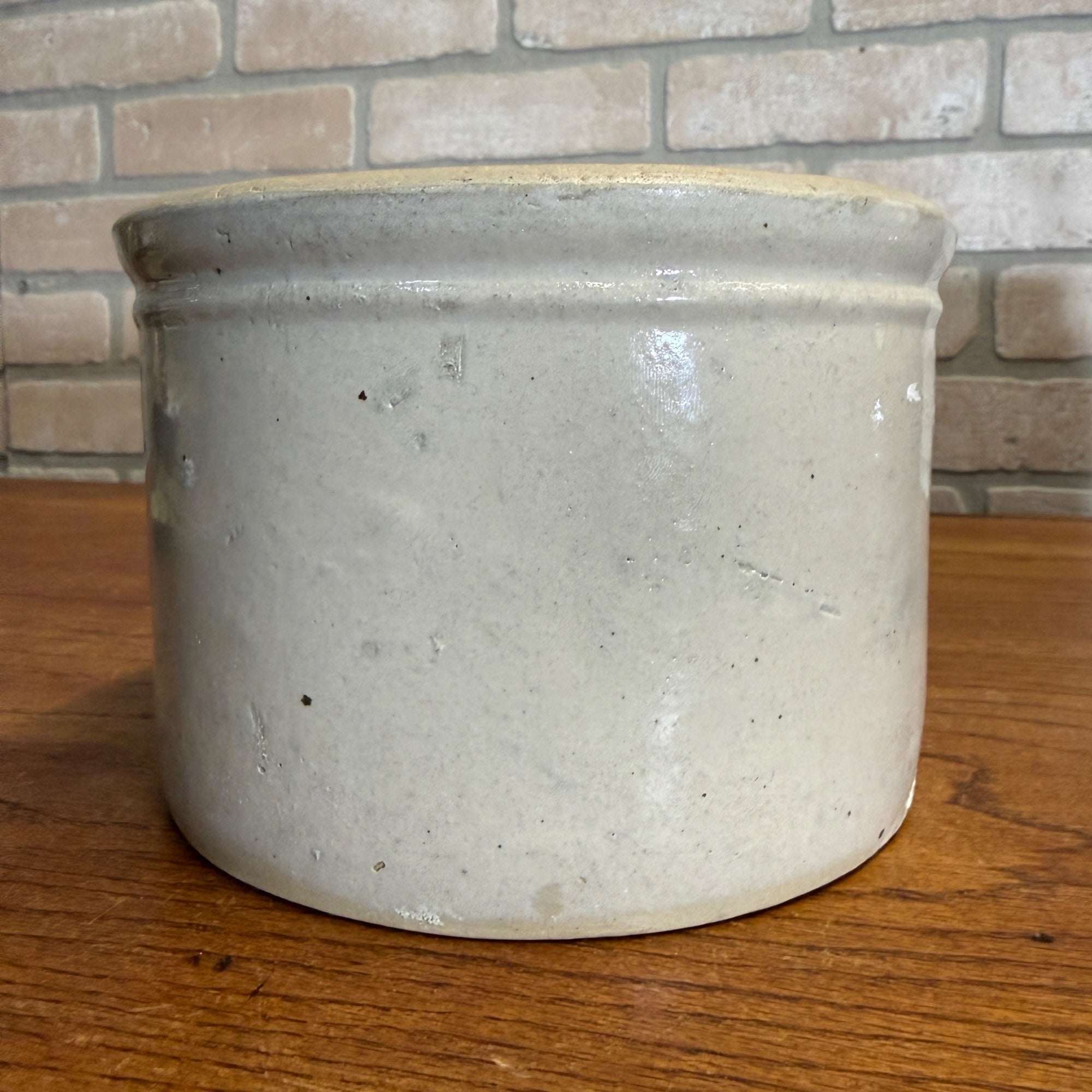 Vintage White Stoneware Glazed Butter Kitchen Crock 7" Dia x 5" Tall Primitive Decor