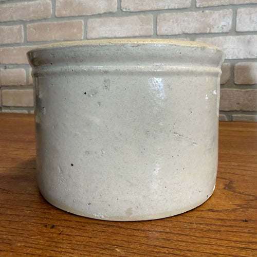 Vintage White Stoneware Glazed Butter Kitchen Crock 7" Dia x 5" Tall Primitive Decor