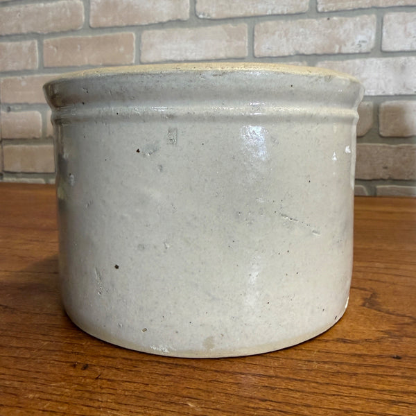 Vintage White Stoneware Glazed Butter Kitchen Crock 7" Dia x 5" Tall Primitive Decor