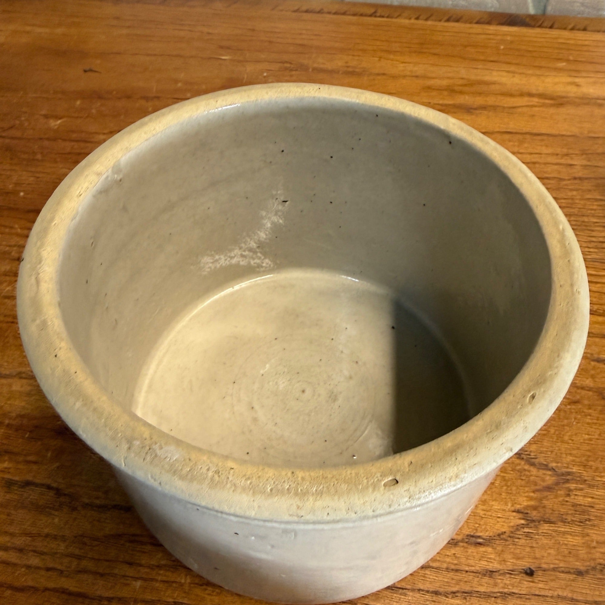 Vintage White Stoneware Glazed Butter Kitchen Crock 7" Dia x 5" Tall Primitive Decor