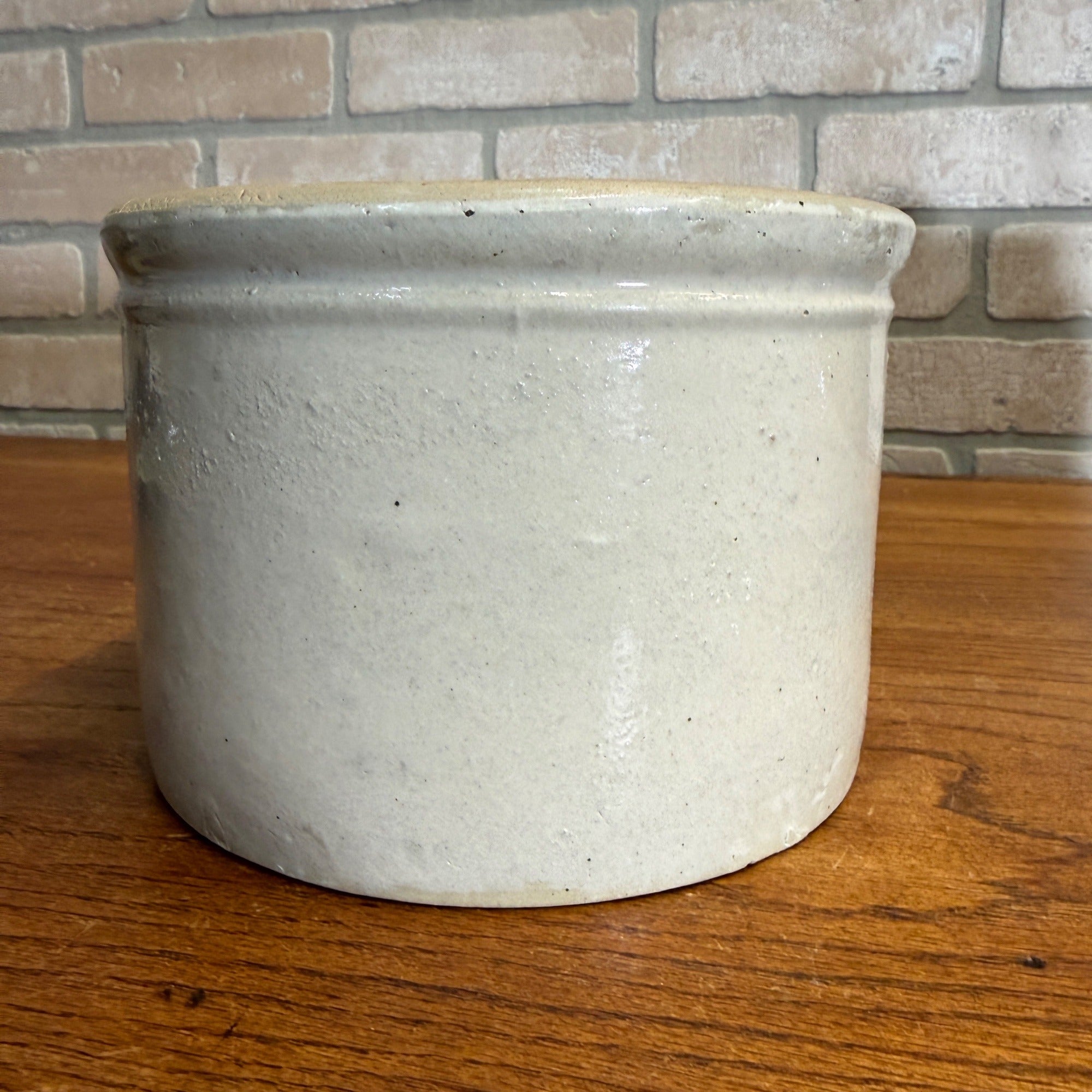 Vintage White Stoneware Glazed Butter Kitchen Crock 7" Dia x 5" Tall Primitive Decor