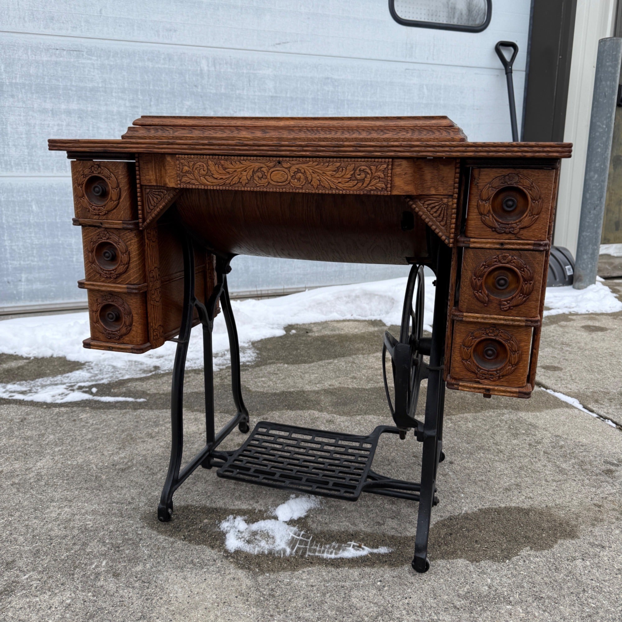 Antique White Sewing Machine Co Cabinet w/ Cast Iron Base Excellent