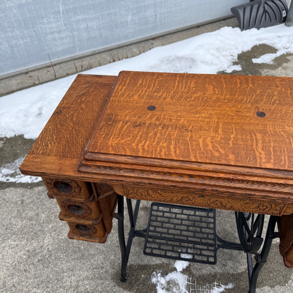 Antique White Sewing Machine Co Cabinet w/ Cast Iron Base Excellent