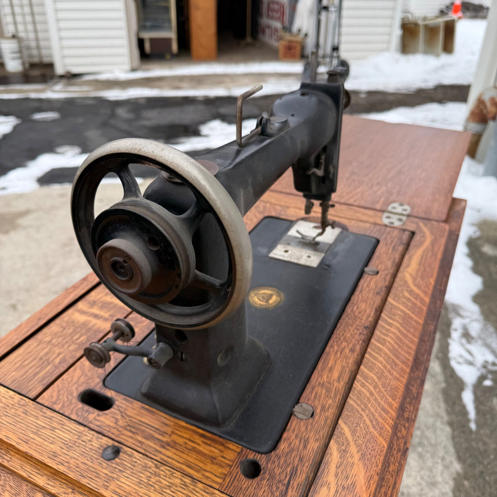 Antique White Sewing Machine Co Cabinet w/ Cast Iron Base Excellent
