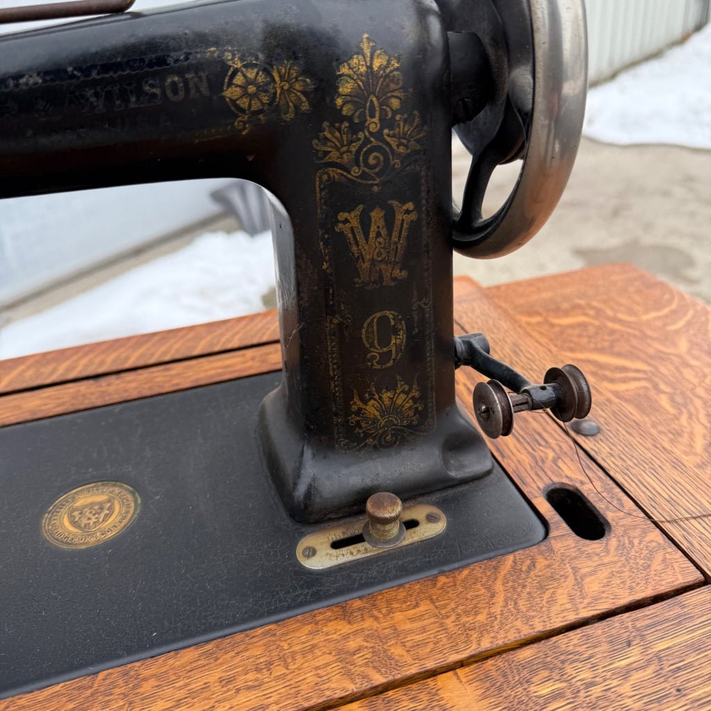 Antique White Sewing Machine Co Cabinet w/ Cast Iron Base Excellent