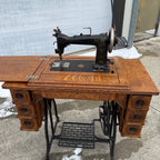Antique White Sewing Machine Co Cabinet w/ Cast Iron Base Excellent