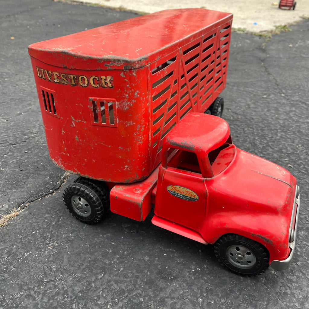Vintage Tonka Farms Livestock Red Truck Hauler Pressed Steel Toy