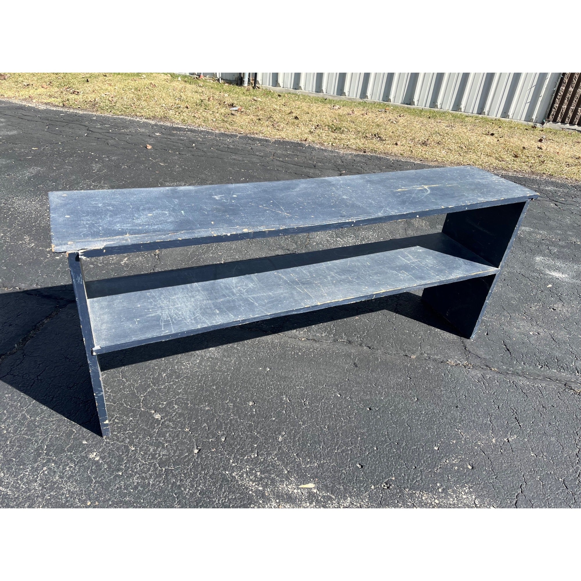 Vintage Wooden Chippy Farmhouse Two-Tier Blue Painted Bench