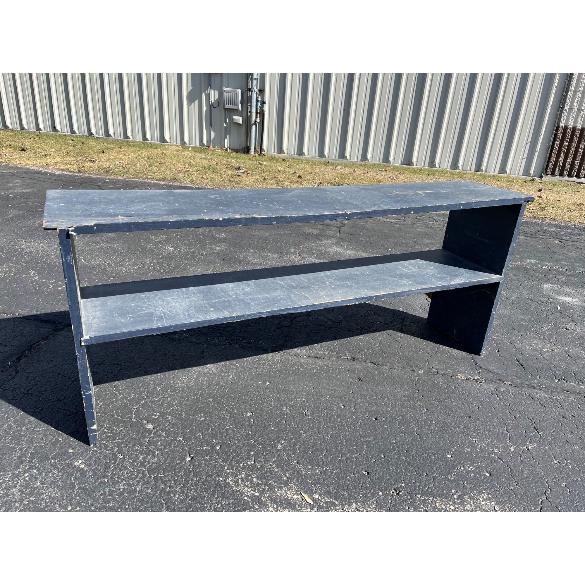 Vintage Wooden Chippy Farmhouse Two-Tier Blue Painted Bench