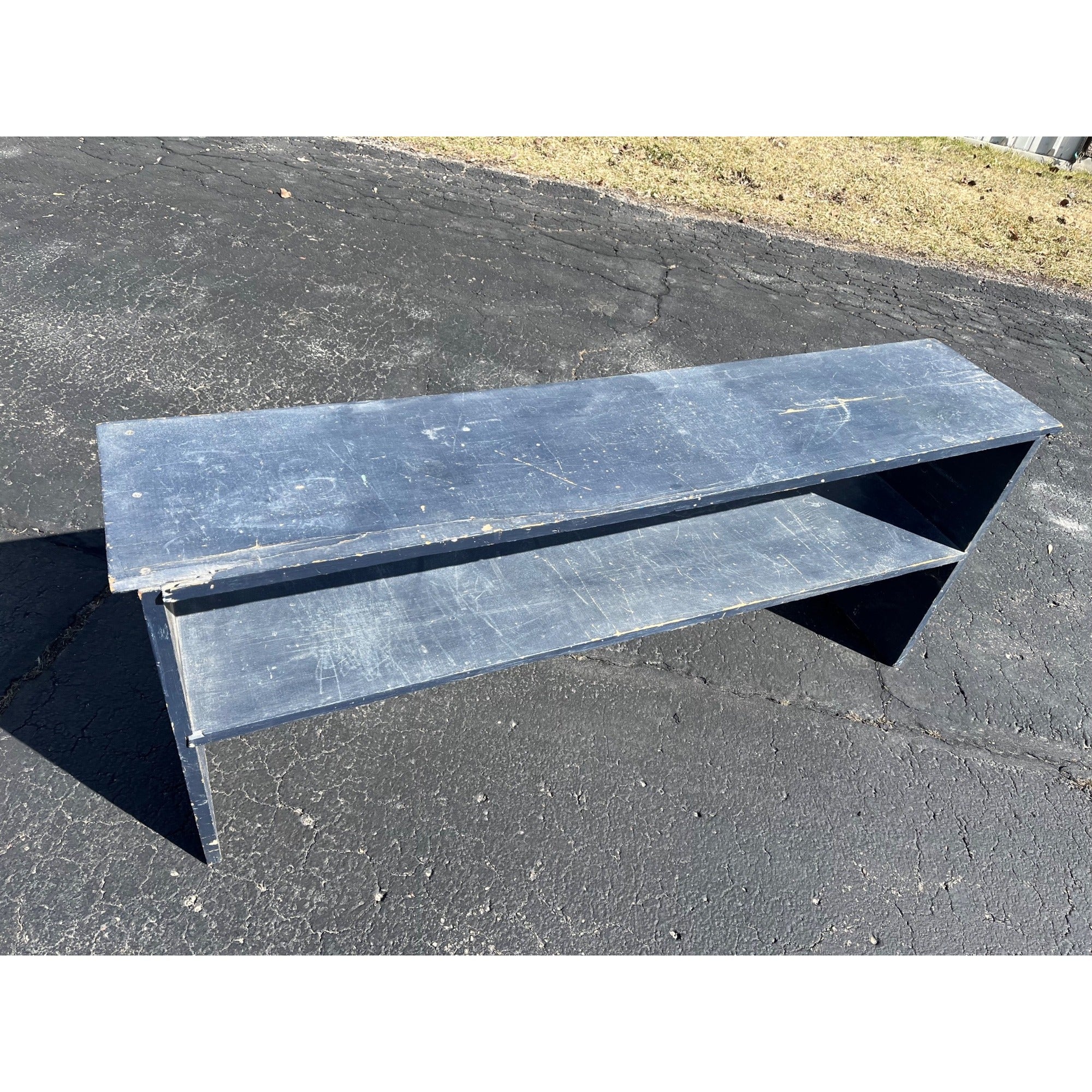 Vintage Wooden Chippy Farmhouse Two-Tier Blue Painted Bench